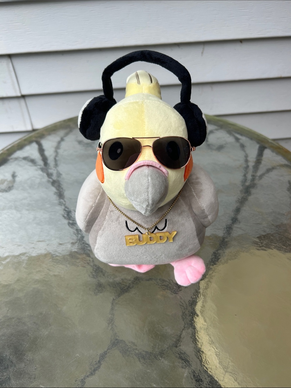 Plush Cockatiel Bird with Headphones & Sunglasses - Yellow Gray Pink